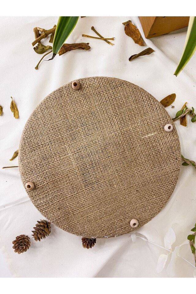 Ahşap Küçük Boncuklu 25 Cm Hasır Doğal Rafya/jüt Tepsi, Dekoratif Tepsi, Banyo, Ev, Dekor Tepsi JÜT İP - 130 x 190