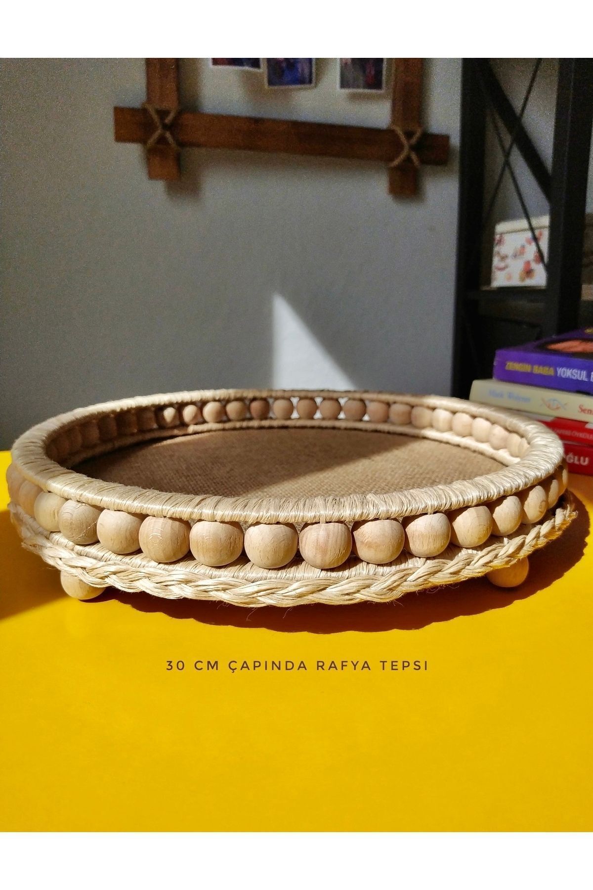 Hasır El Yapımı Tepsi-sepet 20 Cm beyaz - 26 x 26