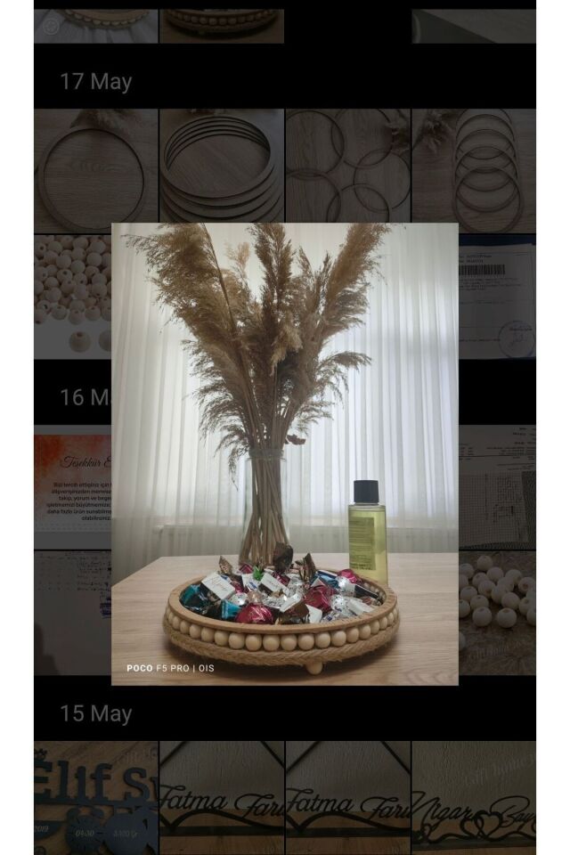 Ahsap Boncuklu 25 Cm Hasir Dogal Bohem Rafya/jüt Tepsi, Dekoratif Tepsi, Banyo, Ev, Dekor Tepsi