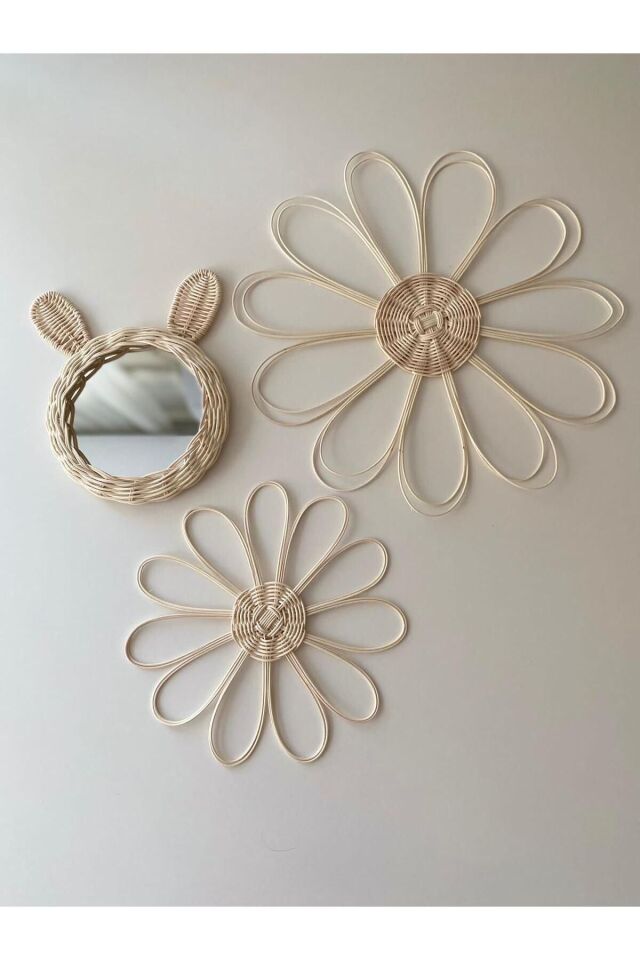 Tavşan 3'lü Set/ Bohem Rattan Bambu Hasır Duvar Sepeti/süsü 3'lü
