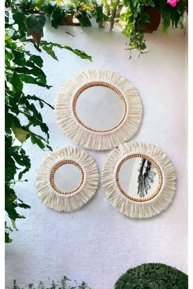 Makrome ayna boncuklu 3lü set