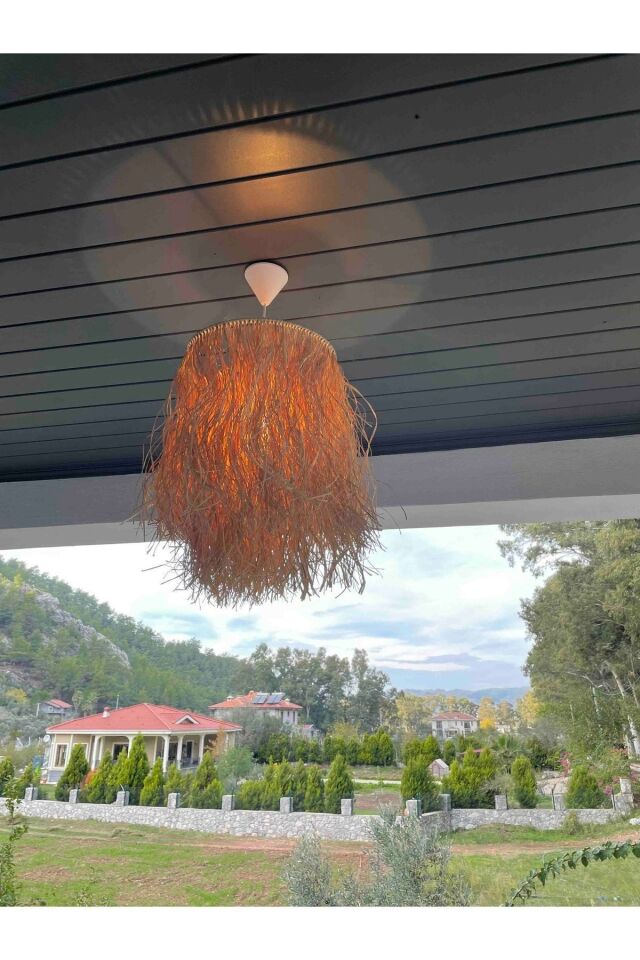 Hasır Doğal Saçaklı Dekoratif Rafya Avize