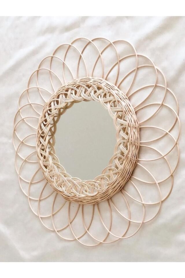 Rattan Bambu Hasır Papatya Ayna 30 Cm