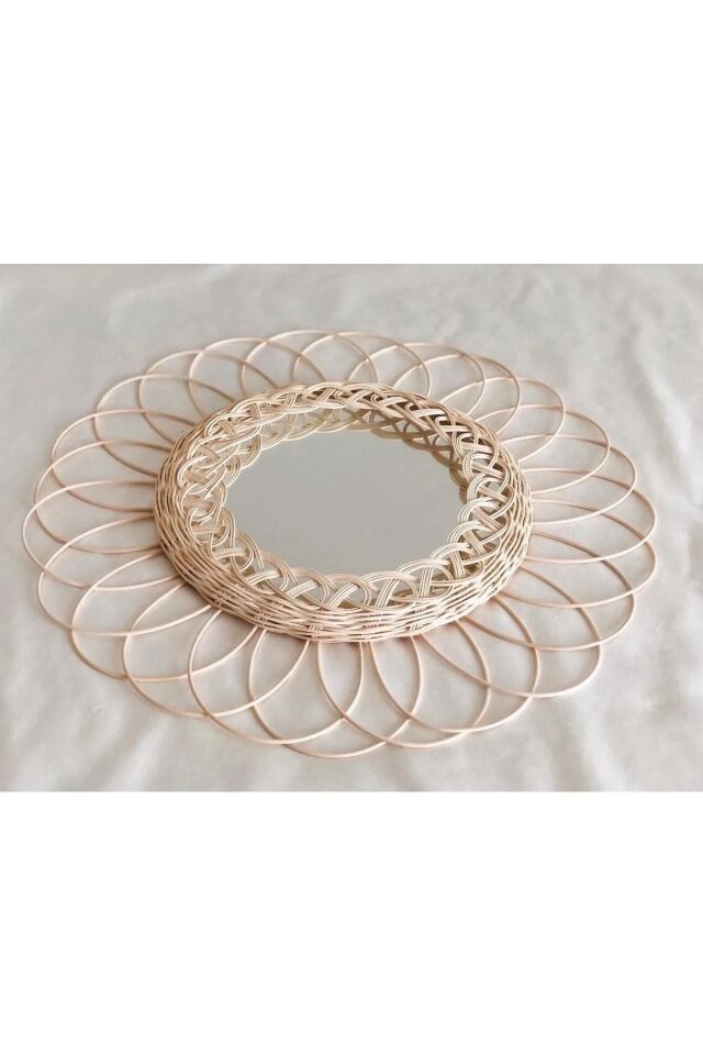 Rattan Bambu Hasır Papatya Ayna 30 Cm
