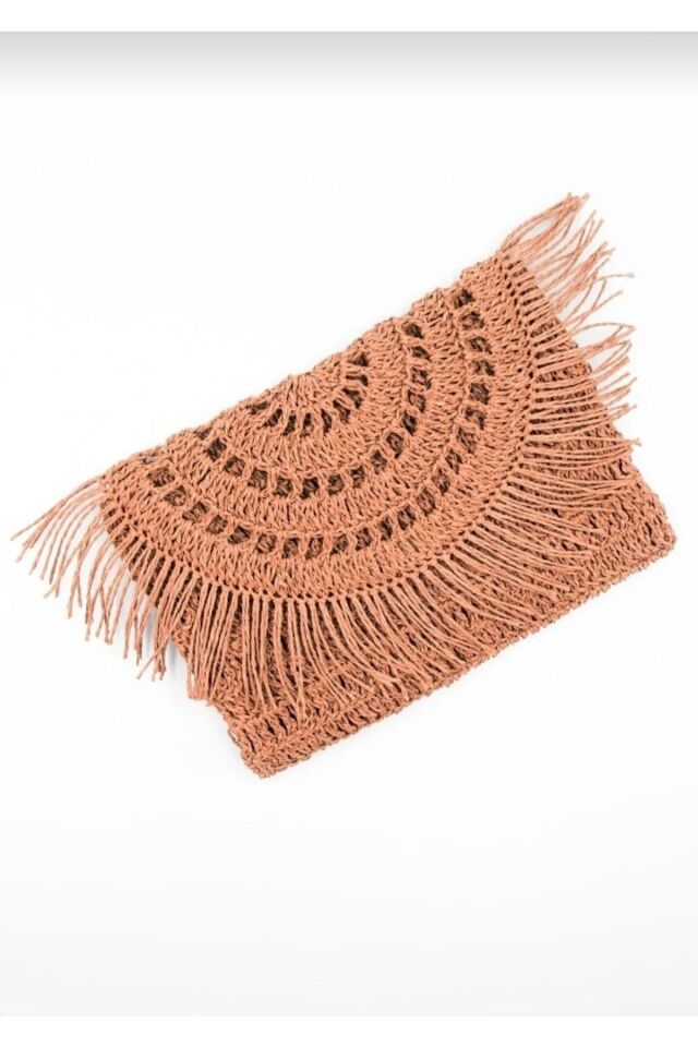 Hasir Çanta Rafya Örgü Portföy &clutch Çanta Taba