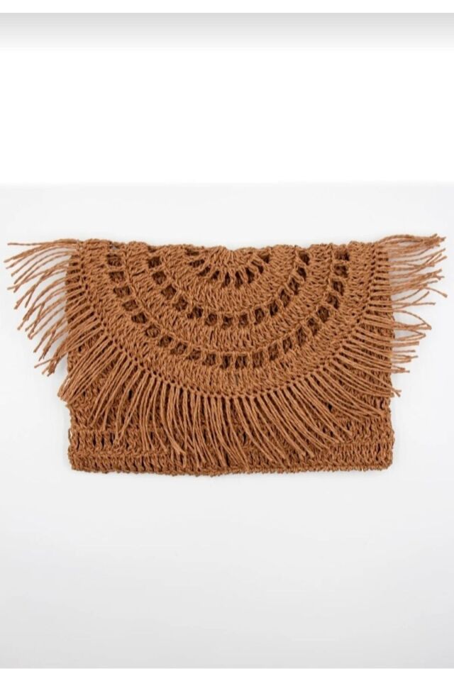 Hasir Çanta Rafya Örgü Portföy &clutch Çanta Taba