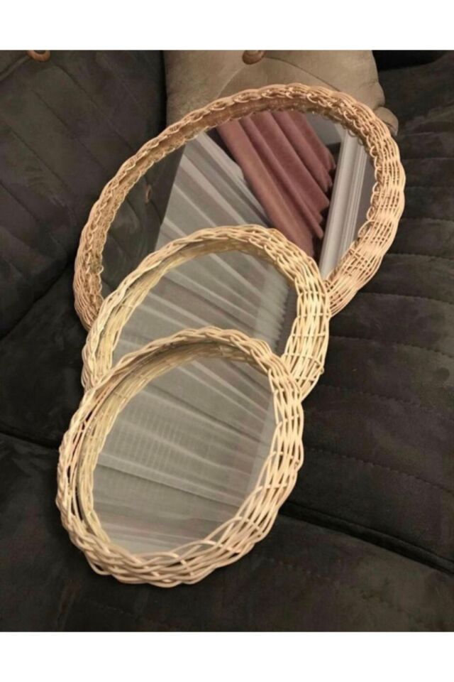 Rattan 3lü Ayna Seti 45,35,25 Cm