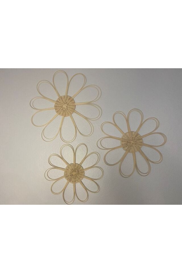 Rattan Bambu Hasır Bohem Duvar Süsü Dekoru Suplası Duvar Sepeti 3’ Lü