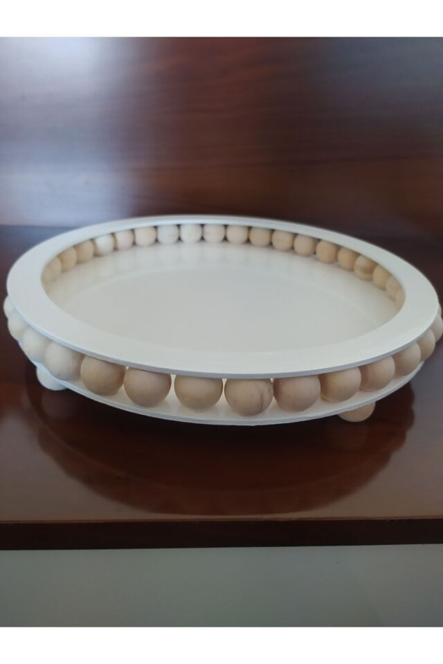 Ahşap Tepsi Dekoratif Hediyelik Sunumluk Sepet Modeli Çap 27 Cm