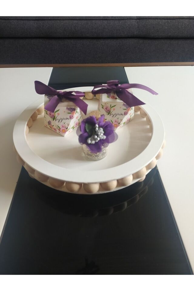 Ahşap Tepsi Dekoratif Hediyelik Sunumluk Sepet Modeli Çap 27 Cm