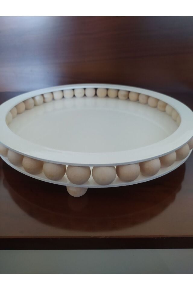 Ahşap Tepsi Dekoratif Hediyelik Sunumluk Sepet Modeli Çap 27 Cm