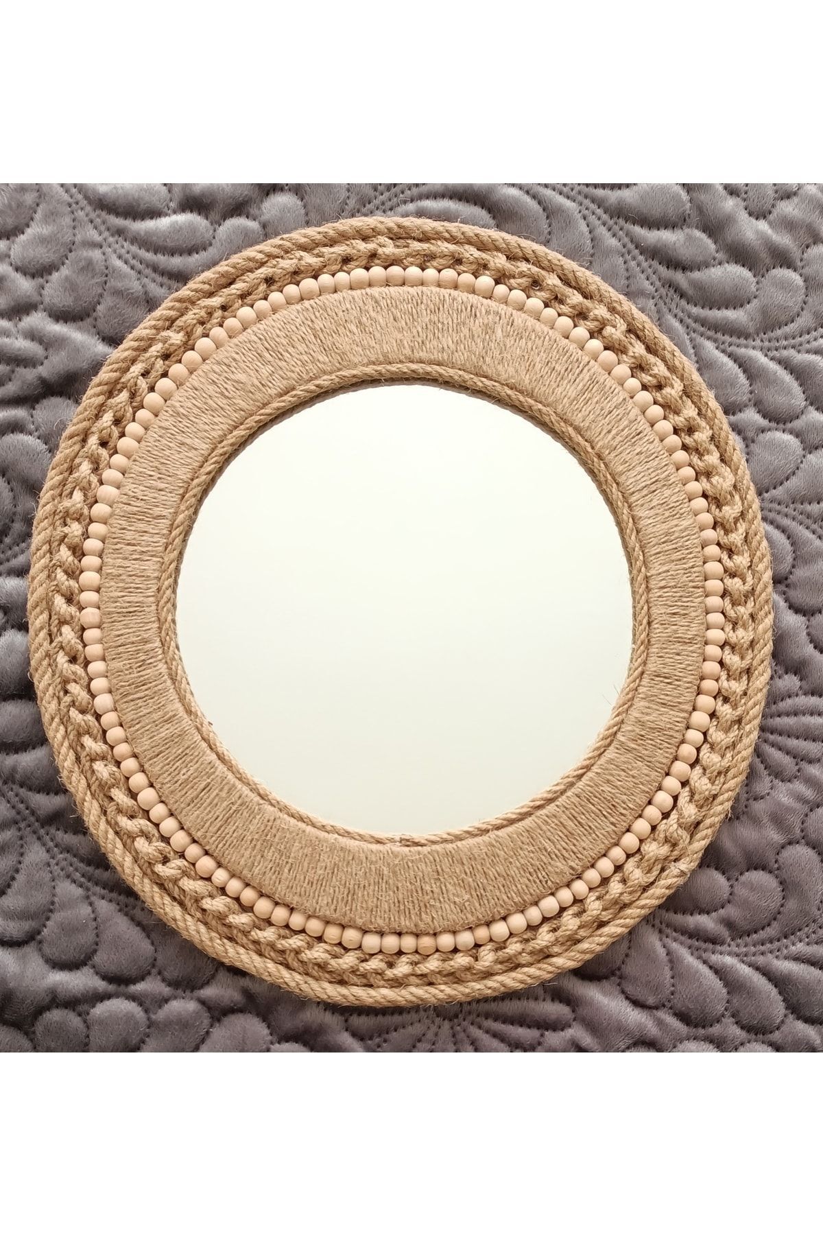 Bohem Hasır Duvar Aynası, Rattan, Bambu, Ayna