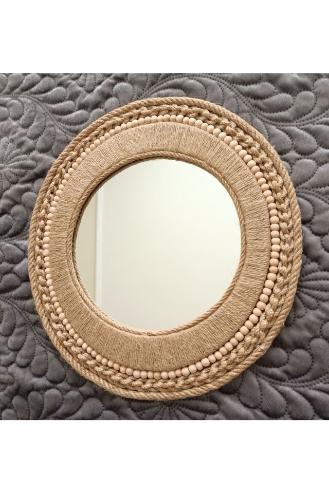 Bohem Hasır Duvar Aynası, Rattan, Bambu, Ayna
