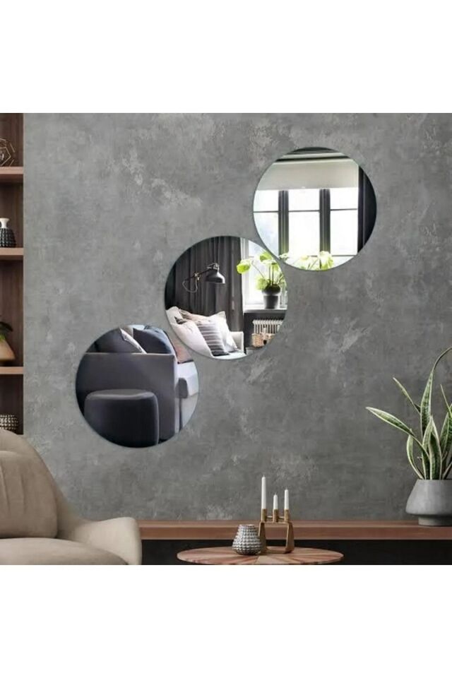 Dekoratif Yuvarlak Gümüş Pleksi 2 Adet 20x20cm ( Kendinden Yapışkanlı )