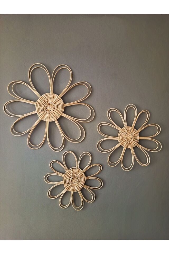 Bohem Rattan Bambu Hasır Duvar Sepeti/süsü 3'lü.