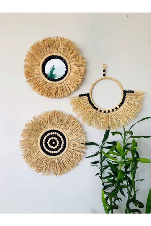 Rafya Ayna Siyah Boncuklu Set
