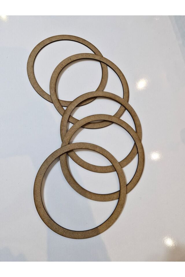 Ham Mdf Vidasız 22cm Çapında 5'li Kasnak Seti 3mm-kalınlık-düş Kapanı Ve Makrome Örgü Çemberi Kasnak