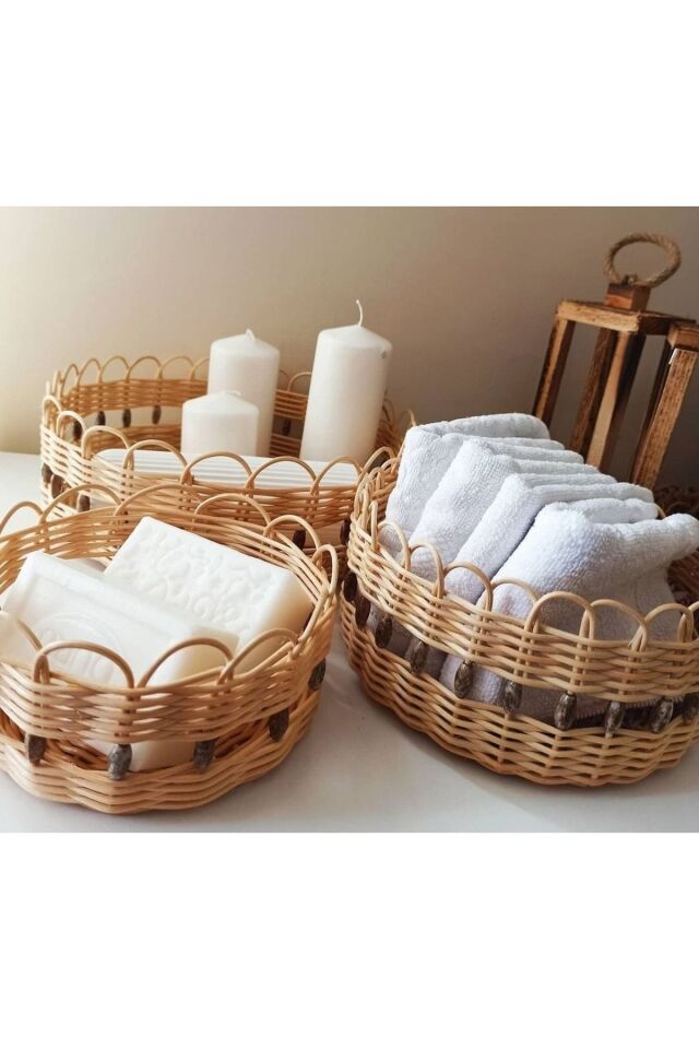 Hasır Bambu Rattan 3lü Organizer Set