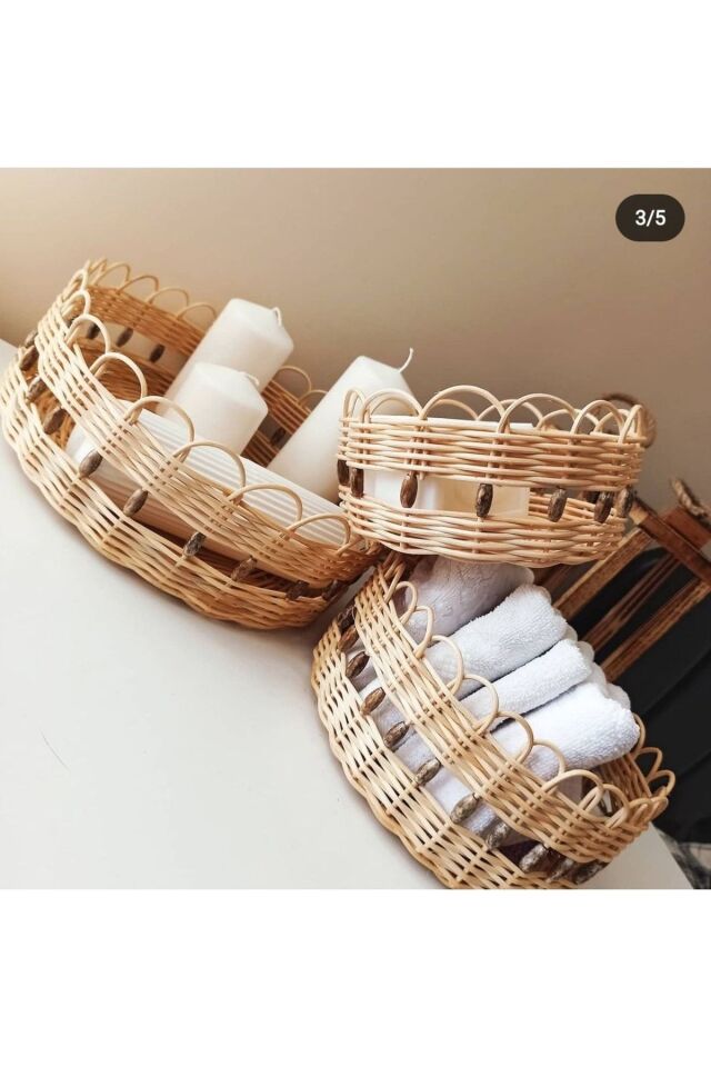Hasır Bambu Rattan 3lü Organizer Set