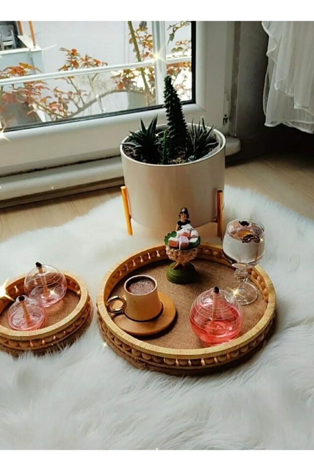 Ahşap Dekoratif Sunumluk Tepsi Modeli 2 Li Set