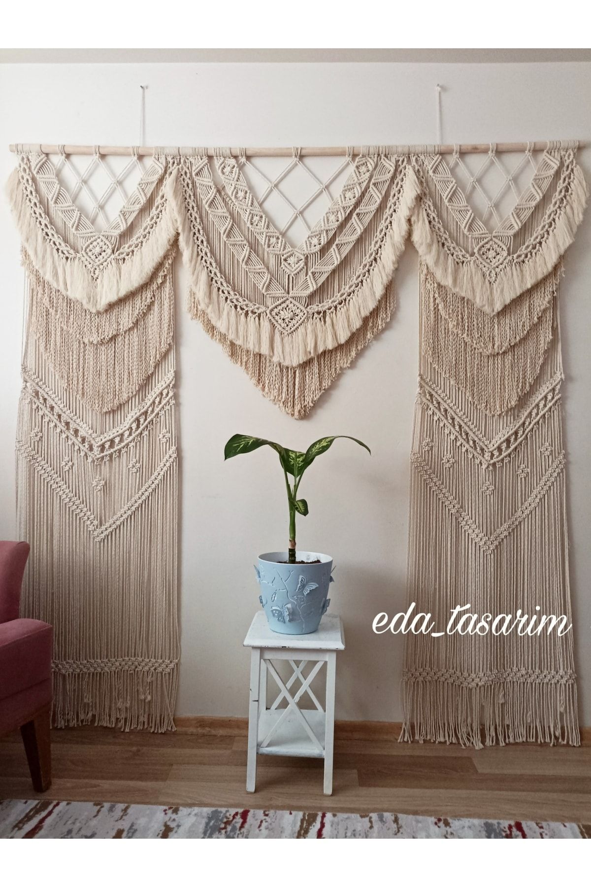 Makrome Fon Perde Düğün Nişan Kına Organizasyon Backdrop 160x200cm
