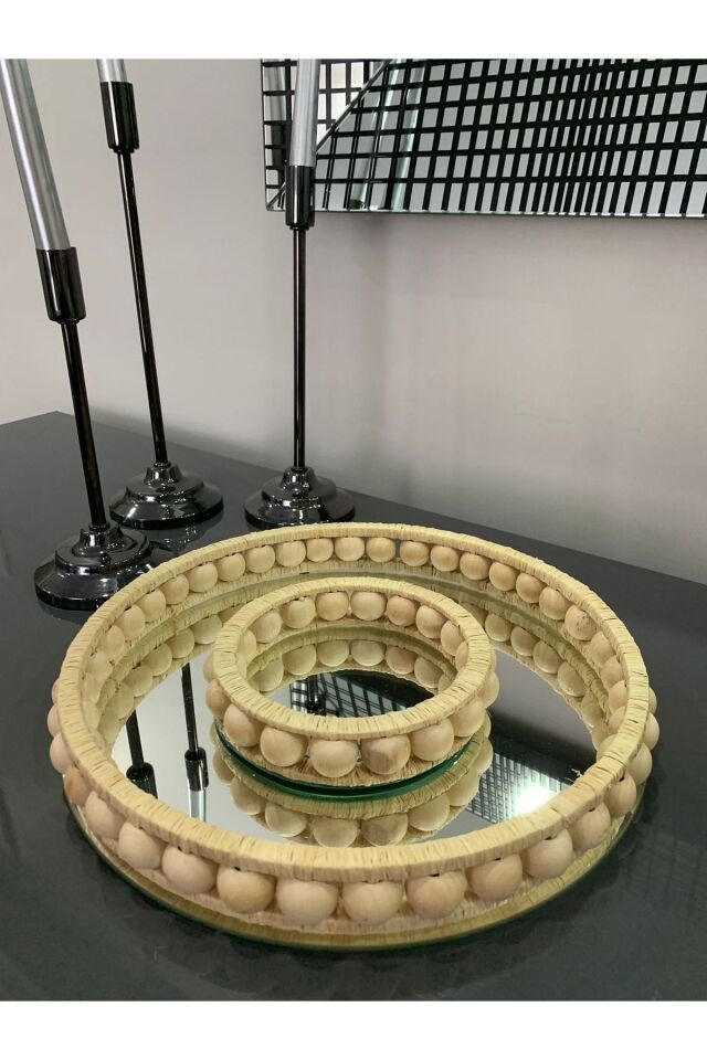 Dekoratif Ahşap Boncuklu Tepsi 30 Cm