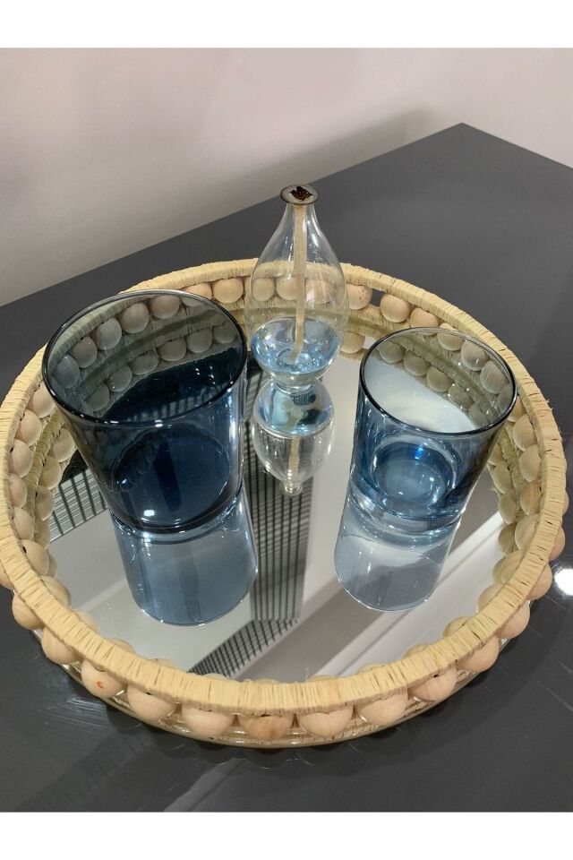 Dekoratif Ahşap Boncuklu Tepsi 30 Cm