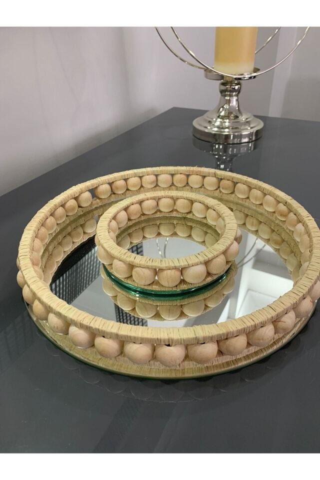 Dekoratif Ahşap Boncuklu Tepsi 30 Cm