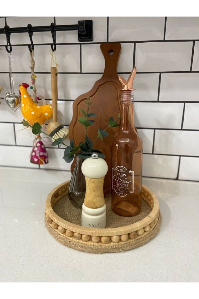 Dekoratif Ahşap Sepet Modeli Mutfak Dekorasyonu Modeli Çap 27 Cm
