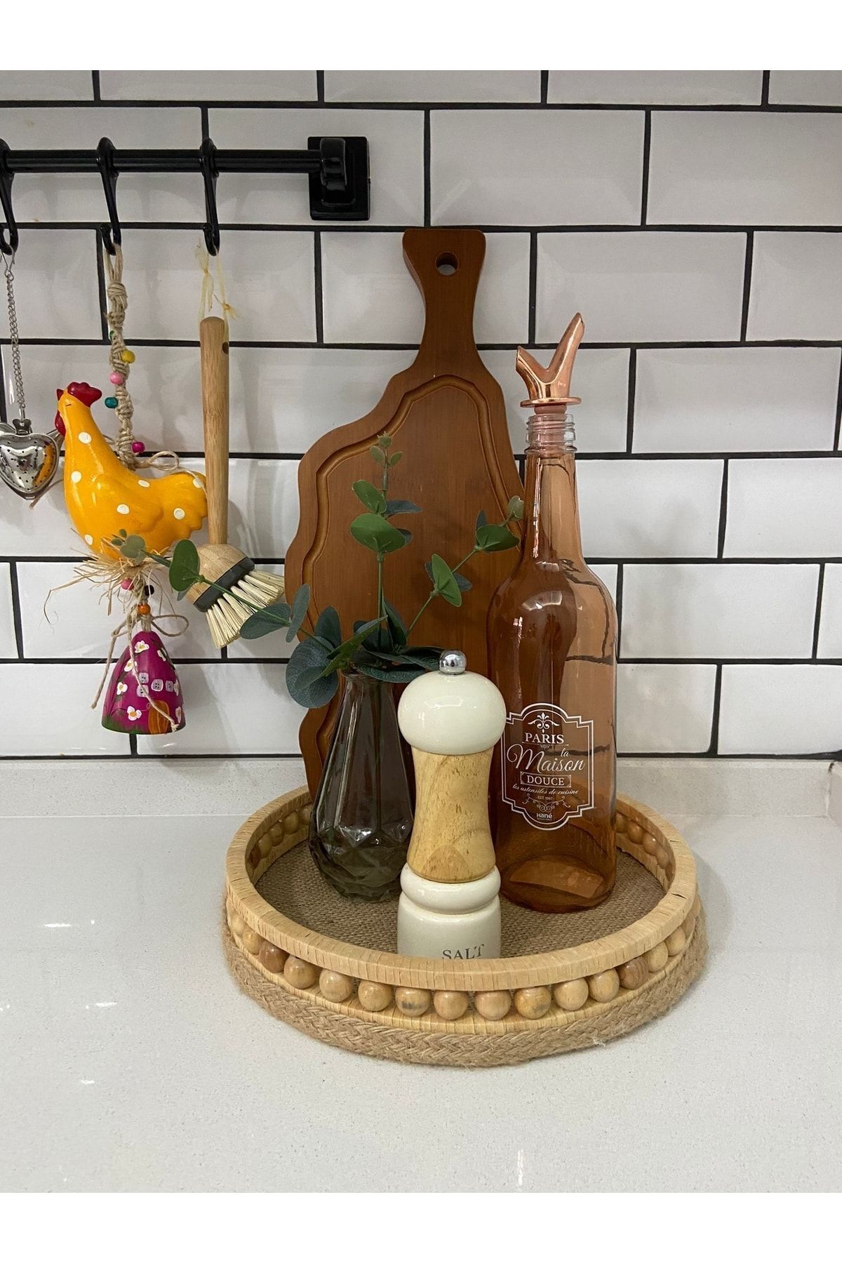 Dekoratif Ahşap Sepet Modeli Mutfak Dekorasyonu Modeli Çap 27 Cm