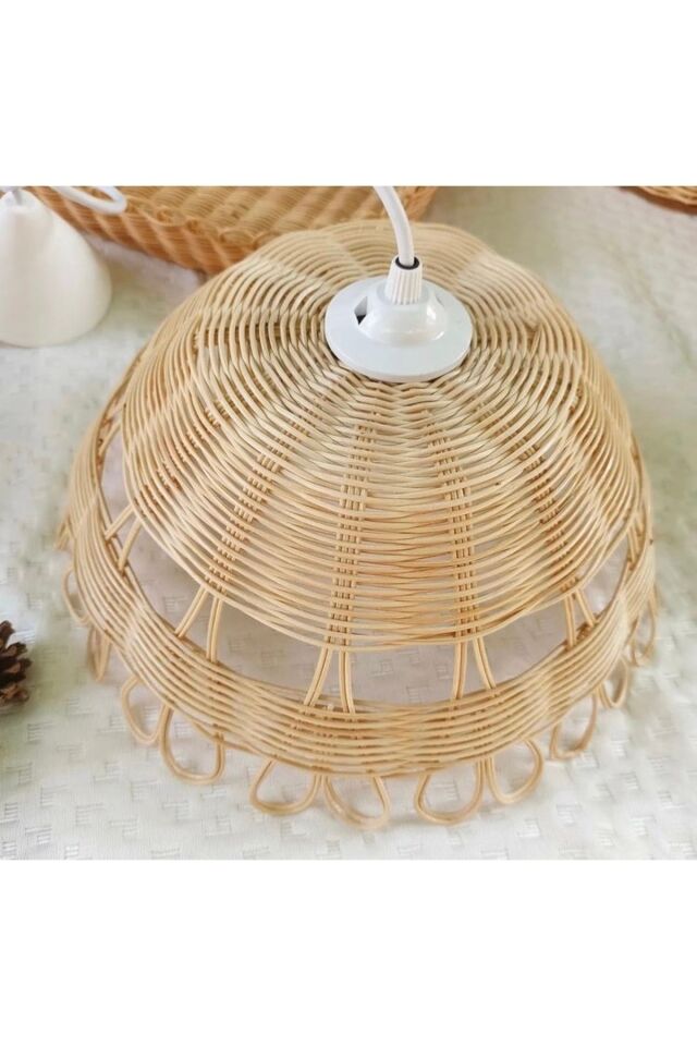 Rattan Bambu Hasır Avize 32 Cm Çap (duy Dahil)