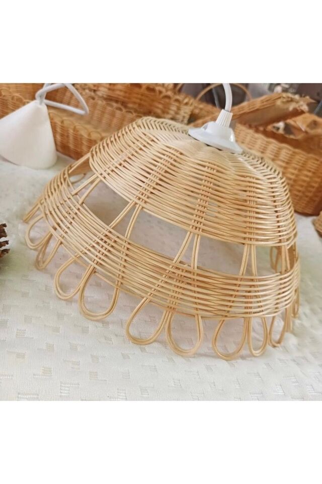 Rattan Bambu Hasır Avize 32 Cm Çap (duy Dahil)