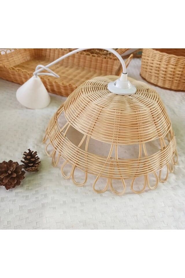 Rattan Bambu Hasır Avize 32 Cm Çap (duy Dahil)