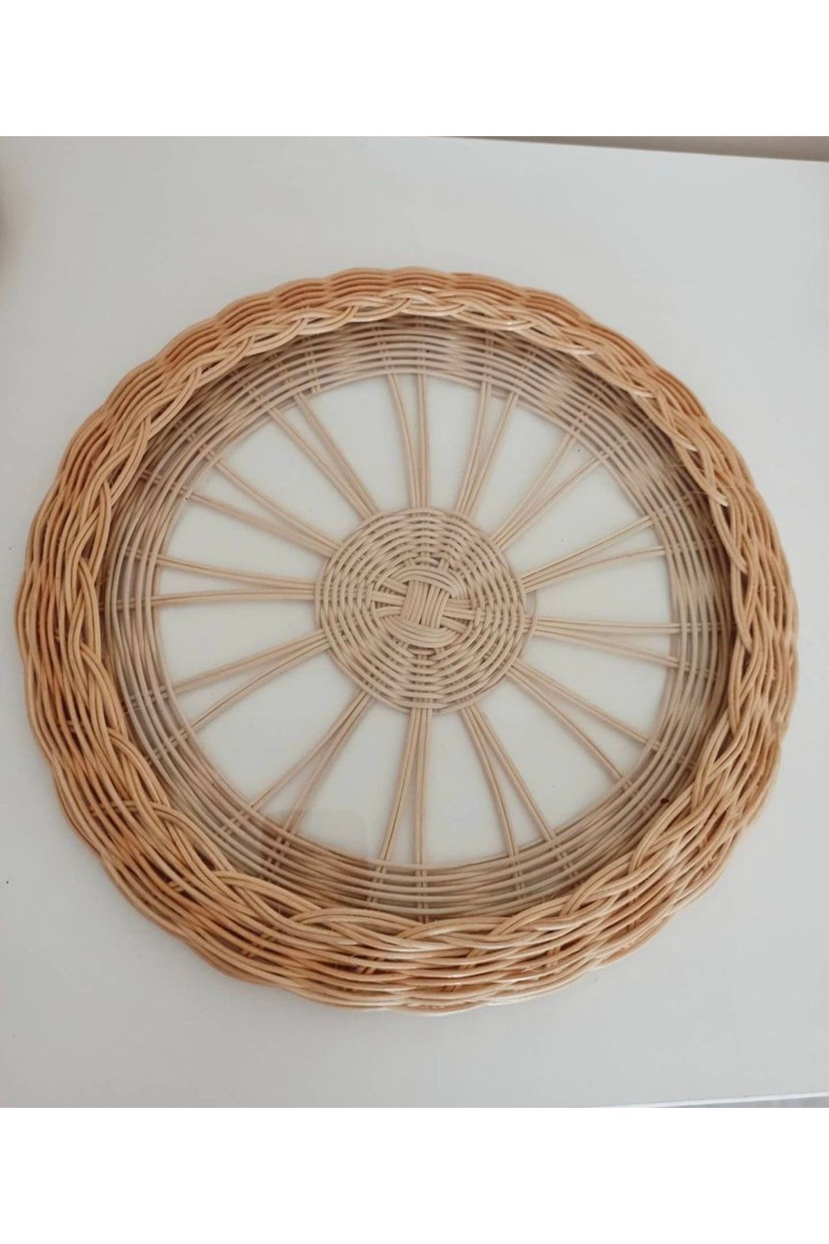 Rattan Bambu Hasır Tepsi Cam Tepsi Sunumluk
