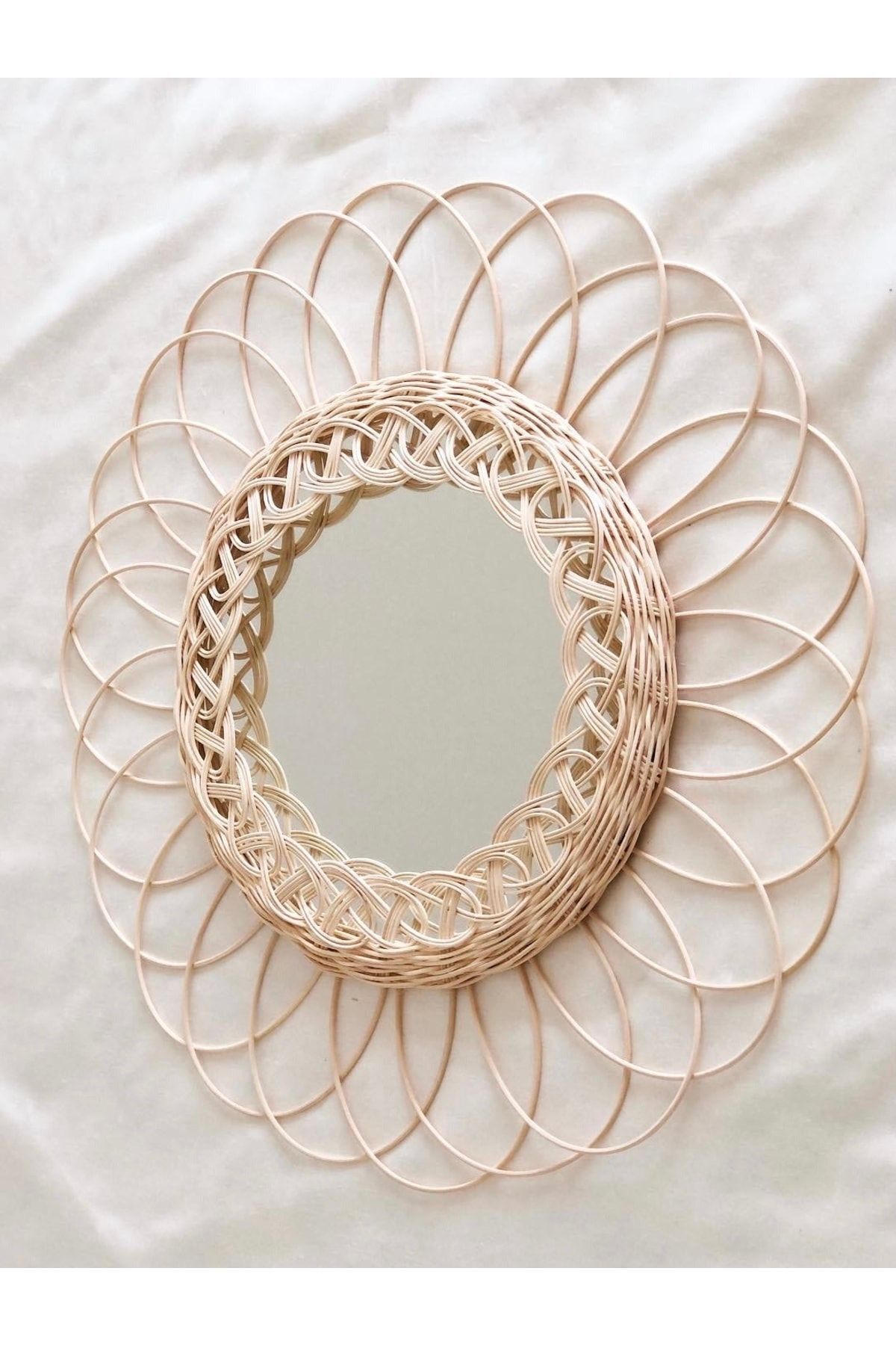 30 Cm Rattan Bambu Hasır Ayna Papatya Ayna