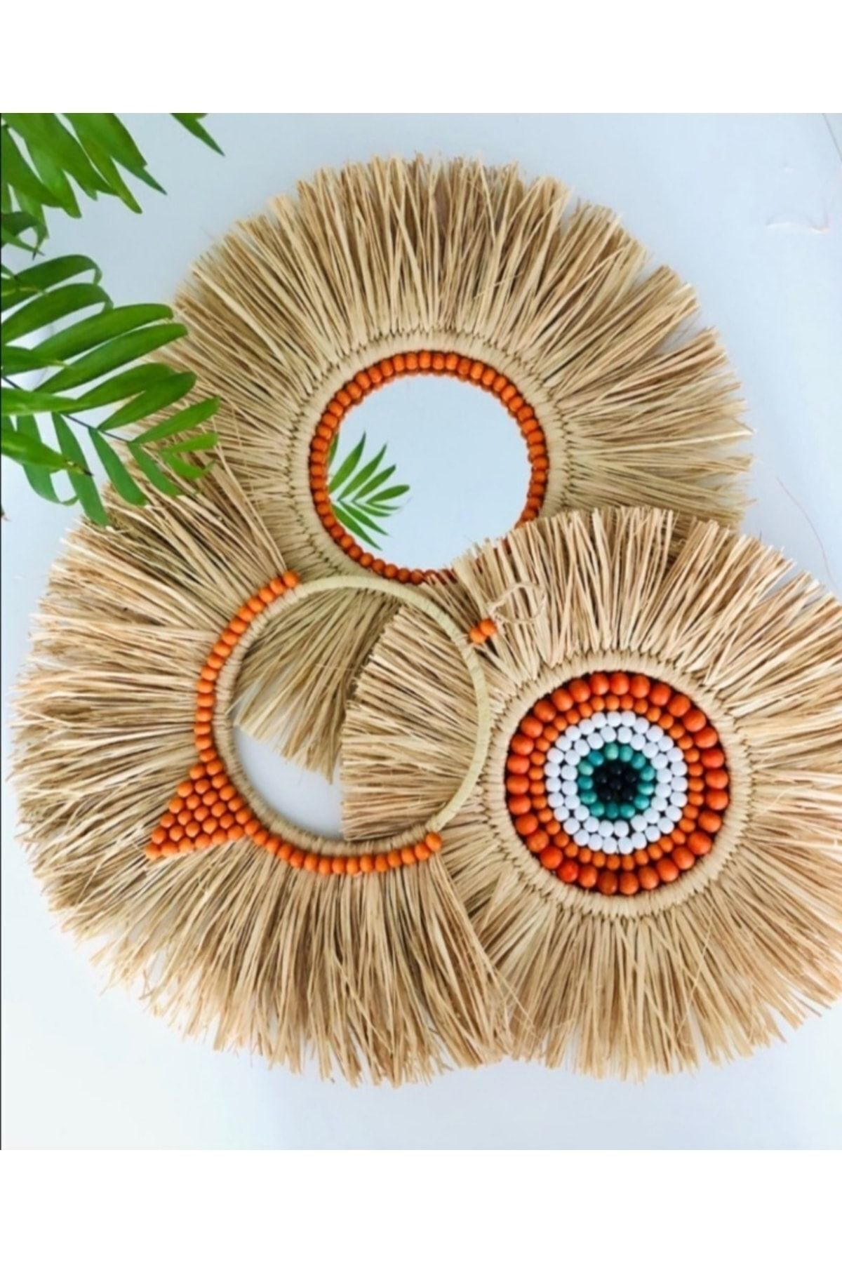 Rafya Ayna Boncuklu 3lü Set 40 Cm