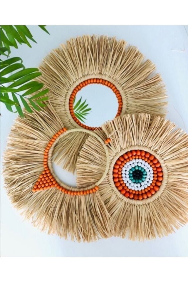 Rafya Ayna Boncuklu 3lü Set 40 Cm