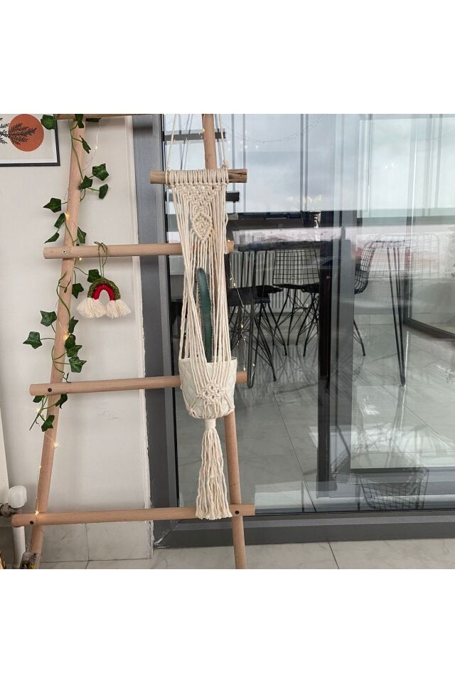 Makrome Macrame Duvar Süsü Süs Ekru Ip Dekoratif Tasarım