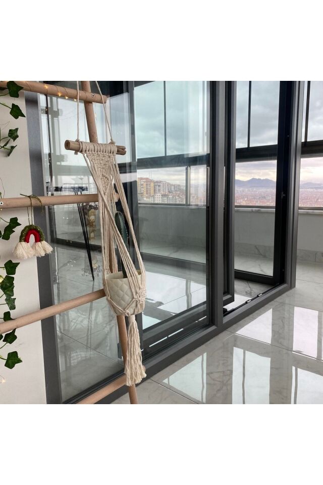 Makrome Macrame Duvar Süsü Süs Ekru Ip Dekoratif Tasarım