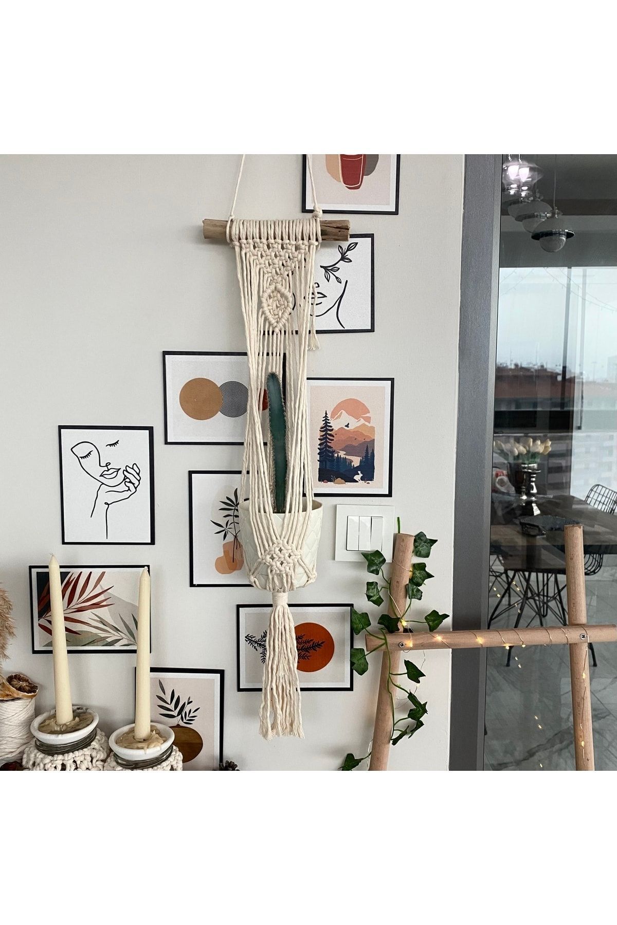 Makrome Macrame Duvar Süsü Süs Ekru Ip Dekoratif Tasarım