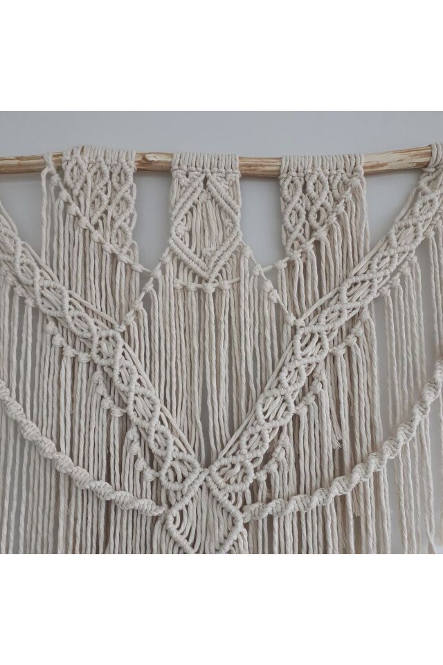 Makrome Macrame Duvar Süsü Süs Ekru Ip Dekoratif Tasarım Özel Hediye Hediyelik Sus Susu El Yapımı