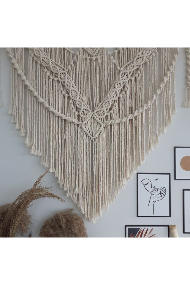 Makrome Macrame Duvar Süsü Süs Ekru Ip Dekoratif Tasarım Özel Hediye Hediyelik Sus Susu El Yapımı