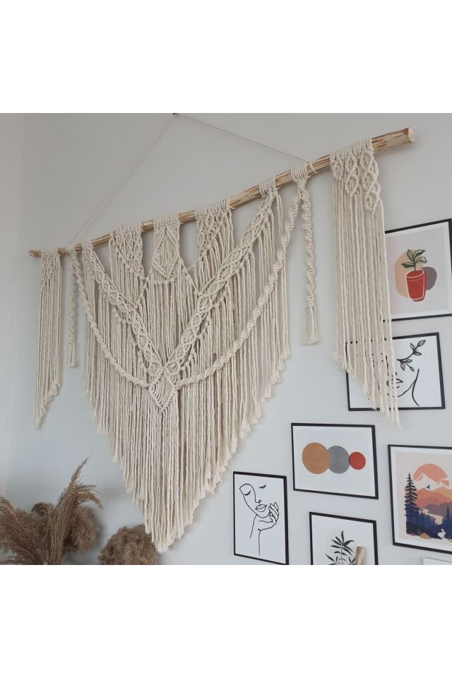 Makrome Macrame Duvar Süsü Süs Ekru Ip Dekoratif Tasarım Özel Hediye Hediyelik Sus Susu El Yapımı
