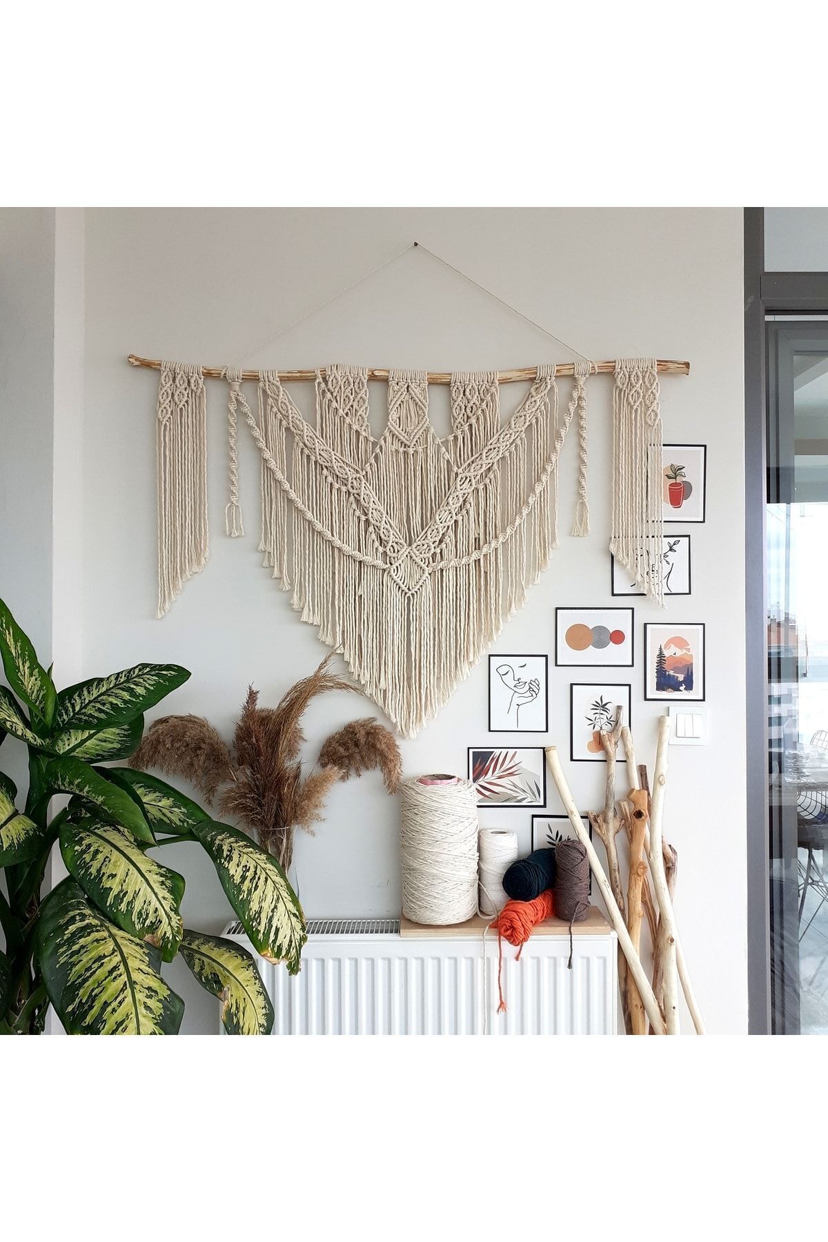 Makrome Macrame Duvar Süsü Süs Ekru Ip Dekoratif Tasarım Özel Hediye Hediyelik Sus Susu El Yapımı