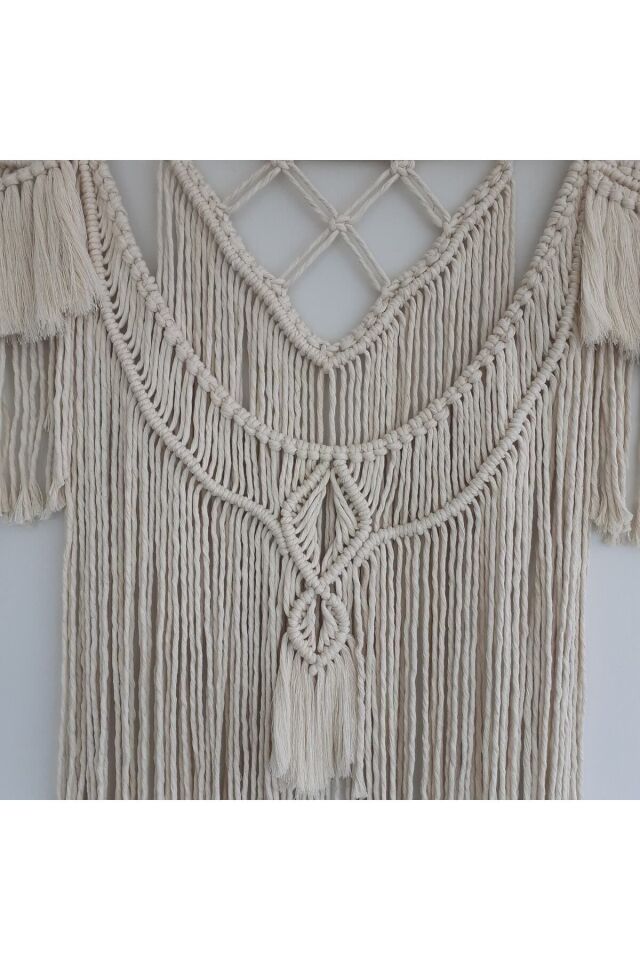 Makrome Macrame Duvar Süsü Süs Ekru Ip Dekoratif Tasarım Özel Hediye Hediyelik Sus Susu El Yapımı