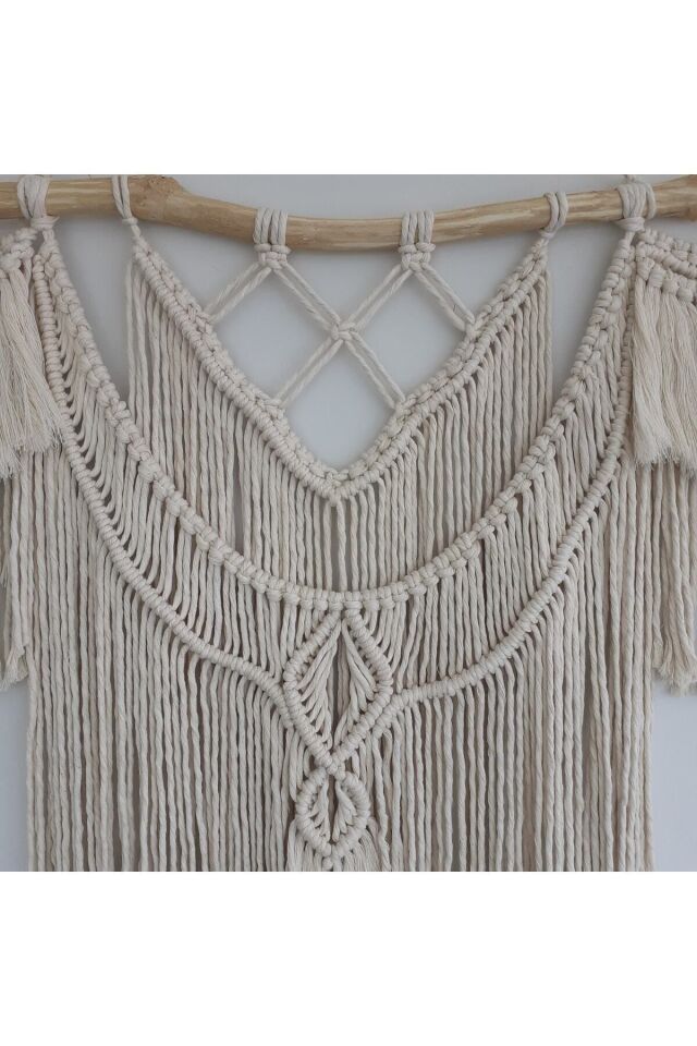 Makrome Macrame Duvar Süsü Süs Ekru Ip Dekoratif Tasarım Özel Hediye Hediyelik Sus Susu El Yapımı