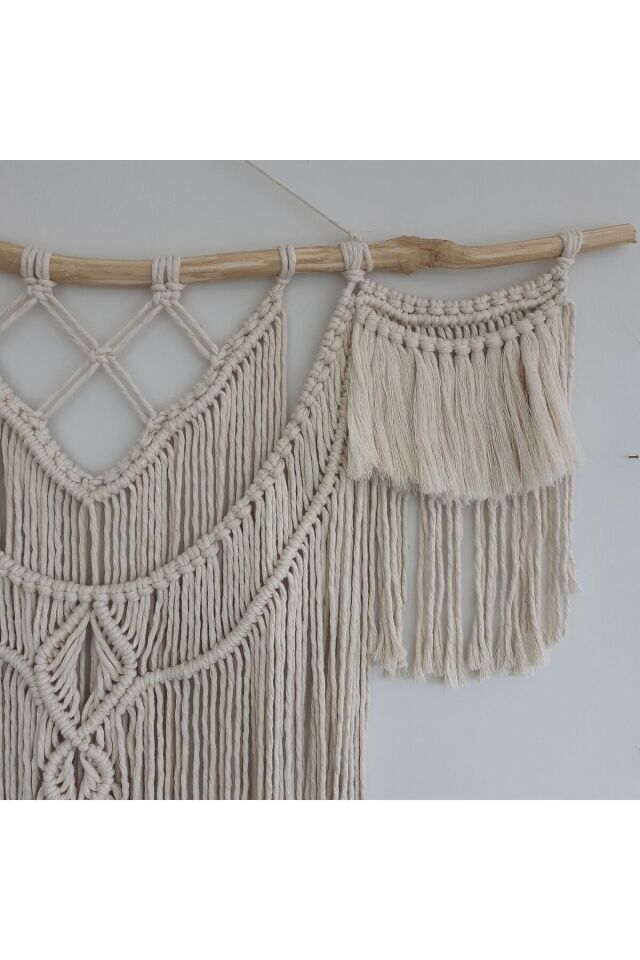 Makrome Macrame Duvar Süsü Süs Ekru Ip Dekoratif Tasarım Özel Hediye Hediyelik Sus Susu El Yapımı