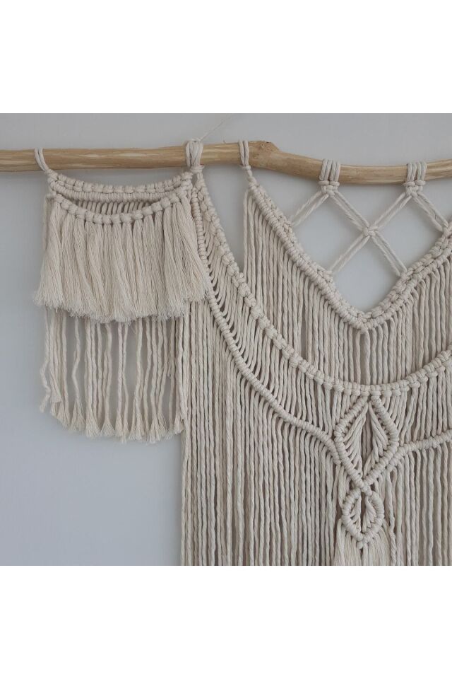 Makrome Macrame Duvar Süsü Süs Ekru Ip Dekoratif Tasarım Özel Hediye Hediyelik Sus Susu El Yapımı