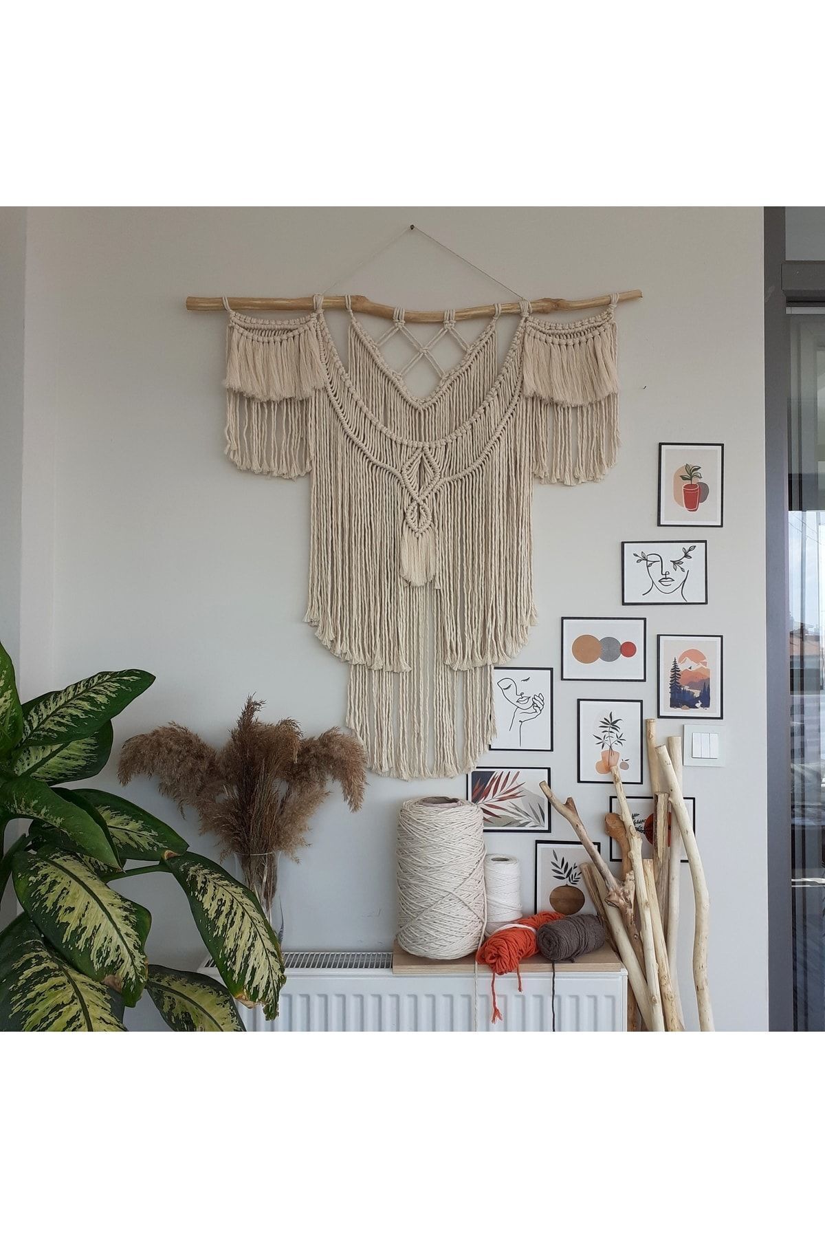Makrome Macrame Duvar Süsü Süs Ekru Ip Dekoratif Tasarım Özel Hediye Hediyelik Sus Susu El Yapımı