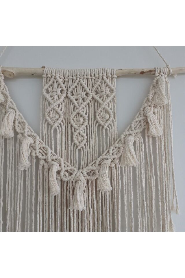 Makrome Macrame Duvar Süsü Süs Ekru Ip Dekoratif Tasarım Özel Hediye Hediyelik Sus Susu El Yapımı